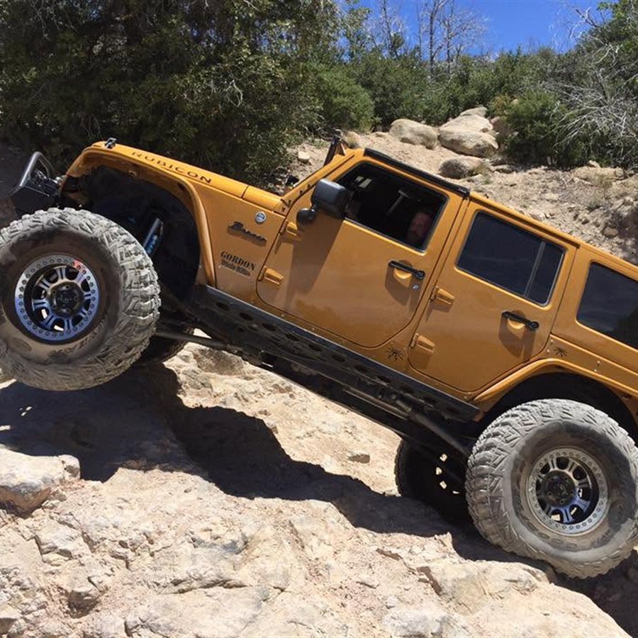 Rock crawling with a front tire off the ground